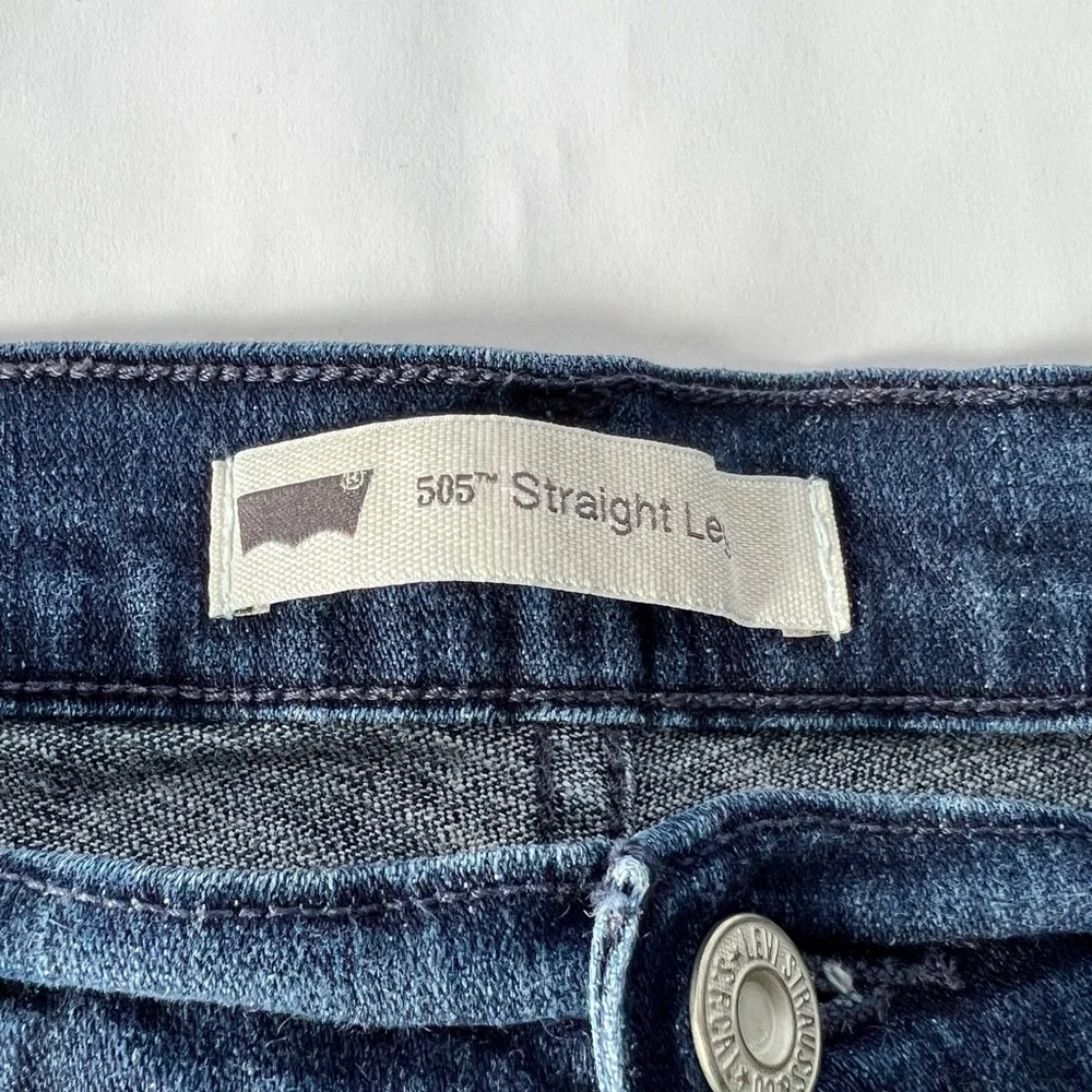 Levi's 505 Jeans Size 14 32x32 Mid Rise Straight Leg Denim Dark Blue - Picture 3 of 5